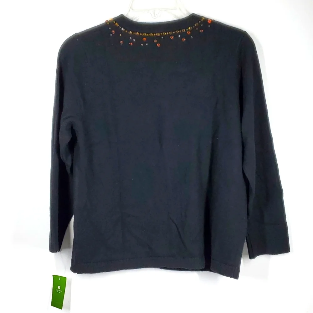 Kate Spade Black Embellished Paulina Cardigan Wool Cashmere Blend Sweater - Picture 4 of 11